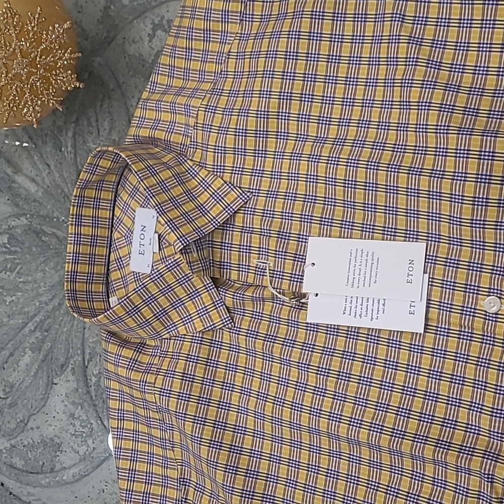 ETON Large Slim Fit Twill BUTTON UP DRESS SHIRT LARGE New